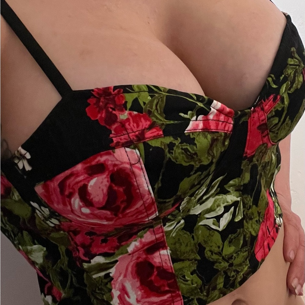 Black with rose pattern crop top/bustier NEVER WORN